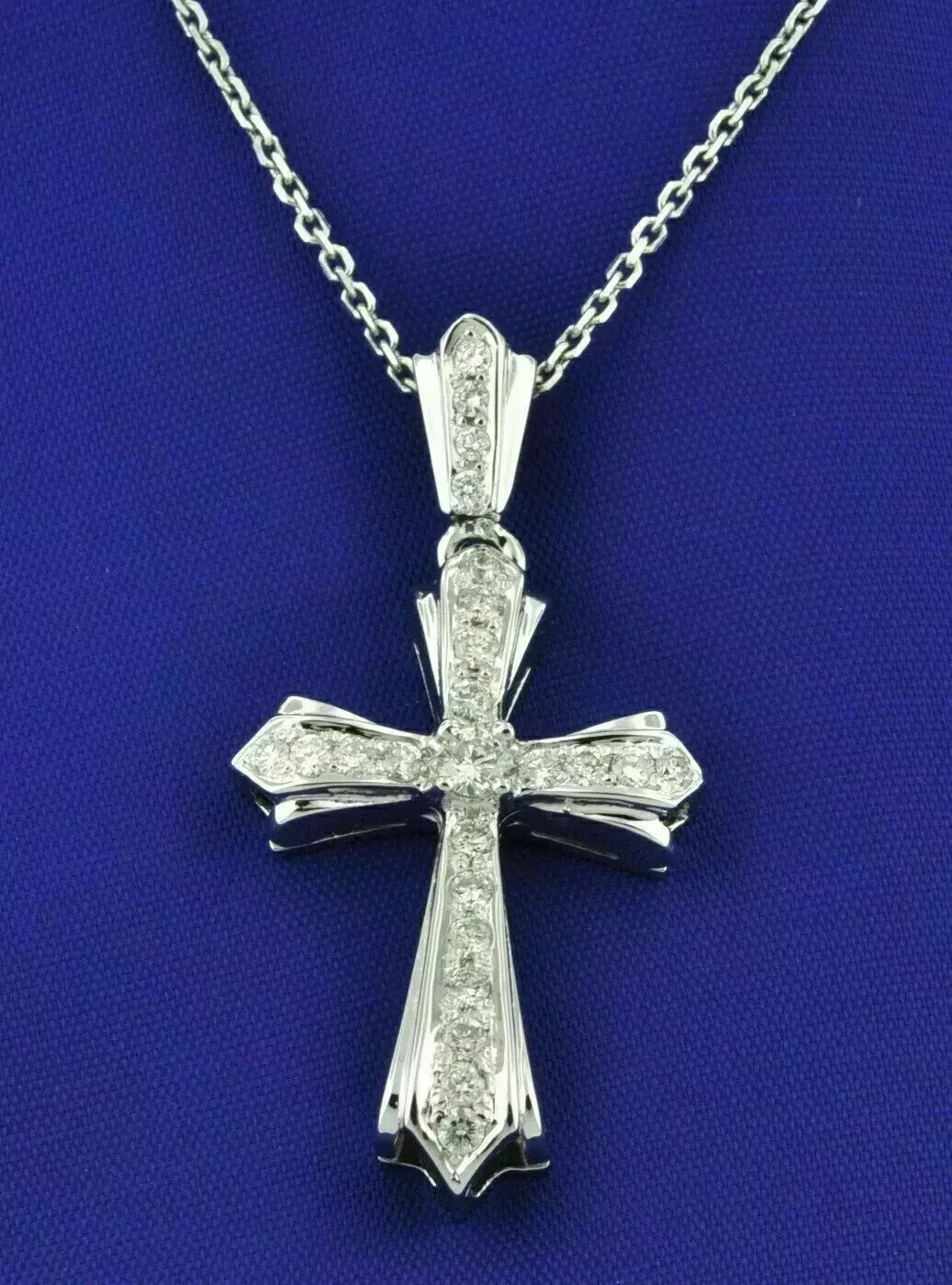 1.00ct Round Cut Diamond Cross Pendant Necklace 14k White Gold Finish For Womens