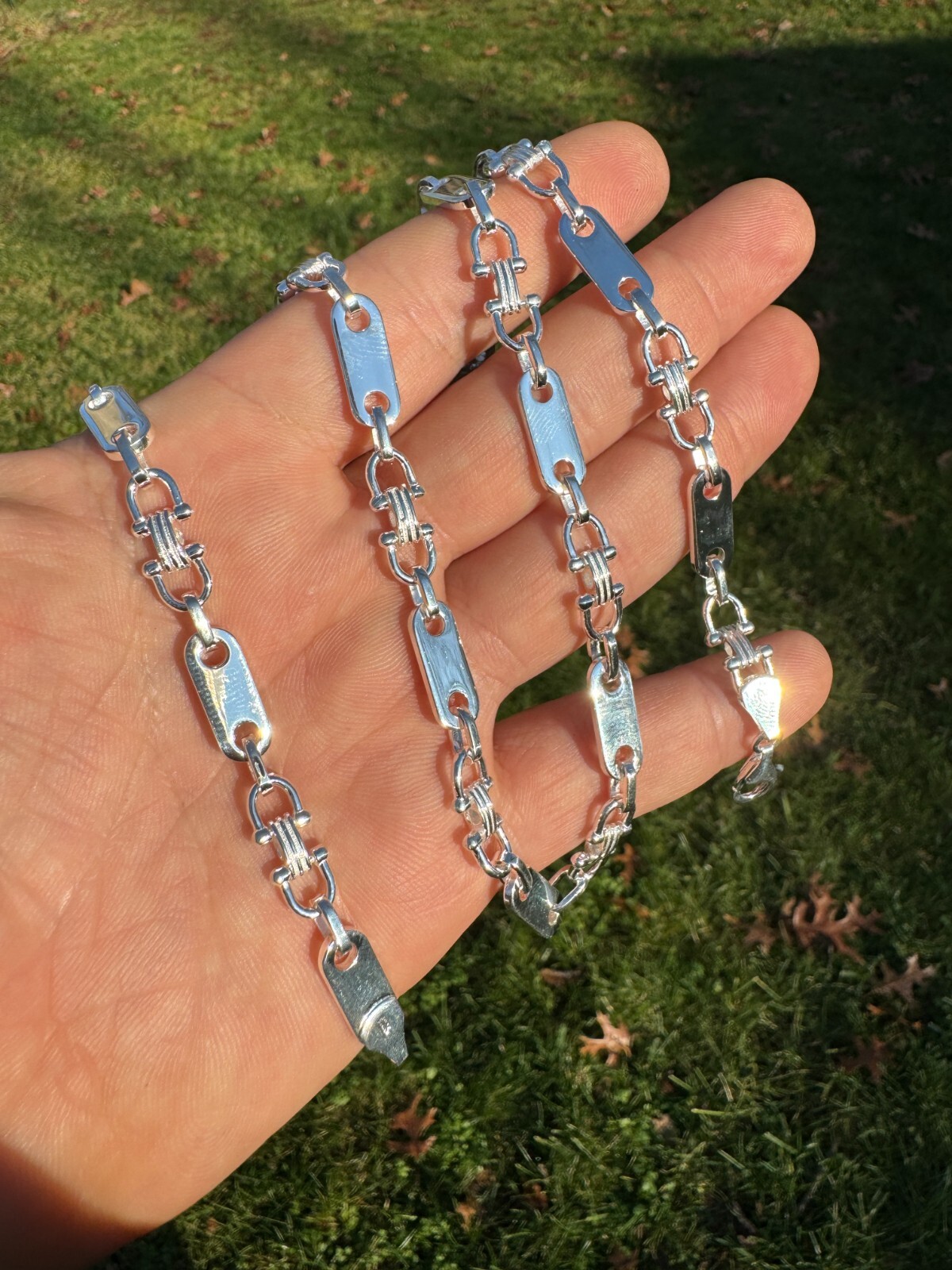 Real 925 Sterling Silver Custom Ferragamo Link Chain Necklace 7.5mm 18-30″ ITALY