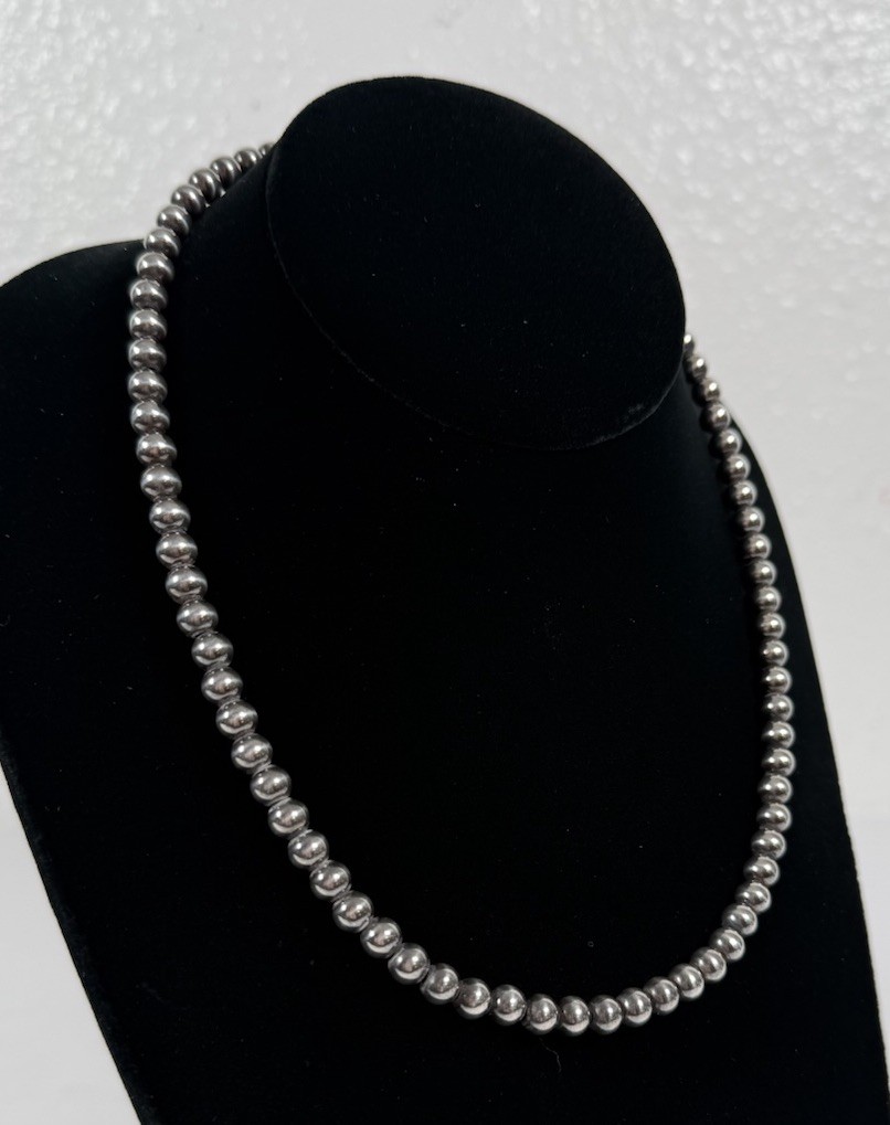 925 Sterling Silver Round Ball Bead 6mm Chain Necklace 18”