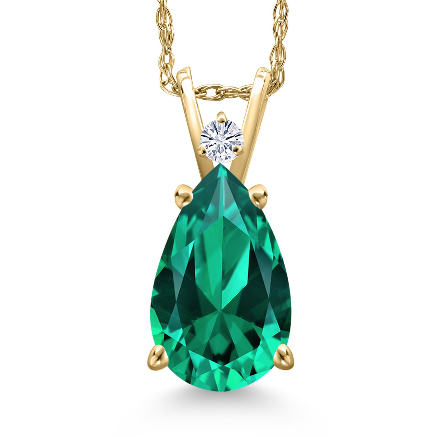 14K Yellow Gold Nano Emerald and White Moissanite Pendant Necklace for Women |