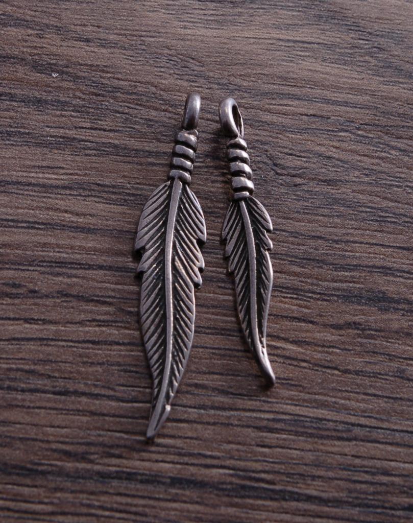 Sterling Silver Small Double-sided Feather Charm Pendant ONE PIECE DB2N