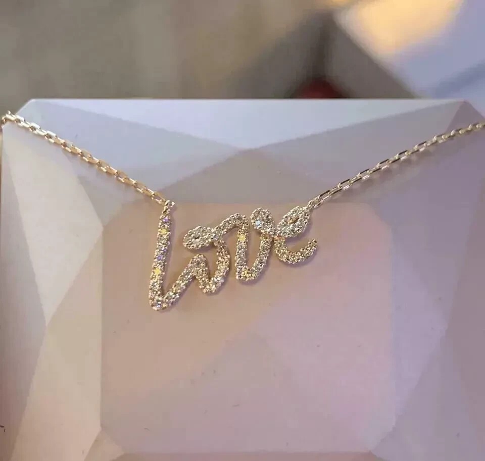 1 Ct Lab Created Diamond Love Pendant Necklaces 14K Yellow Gold Plated