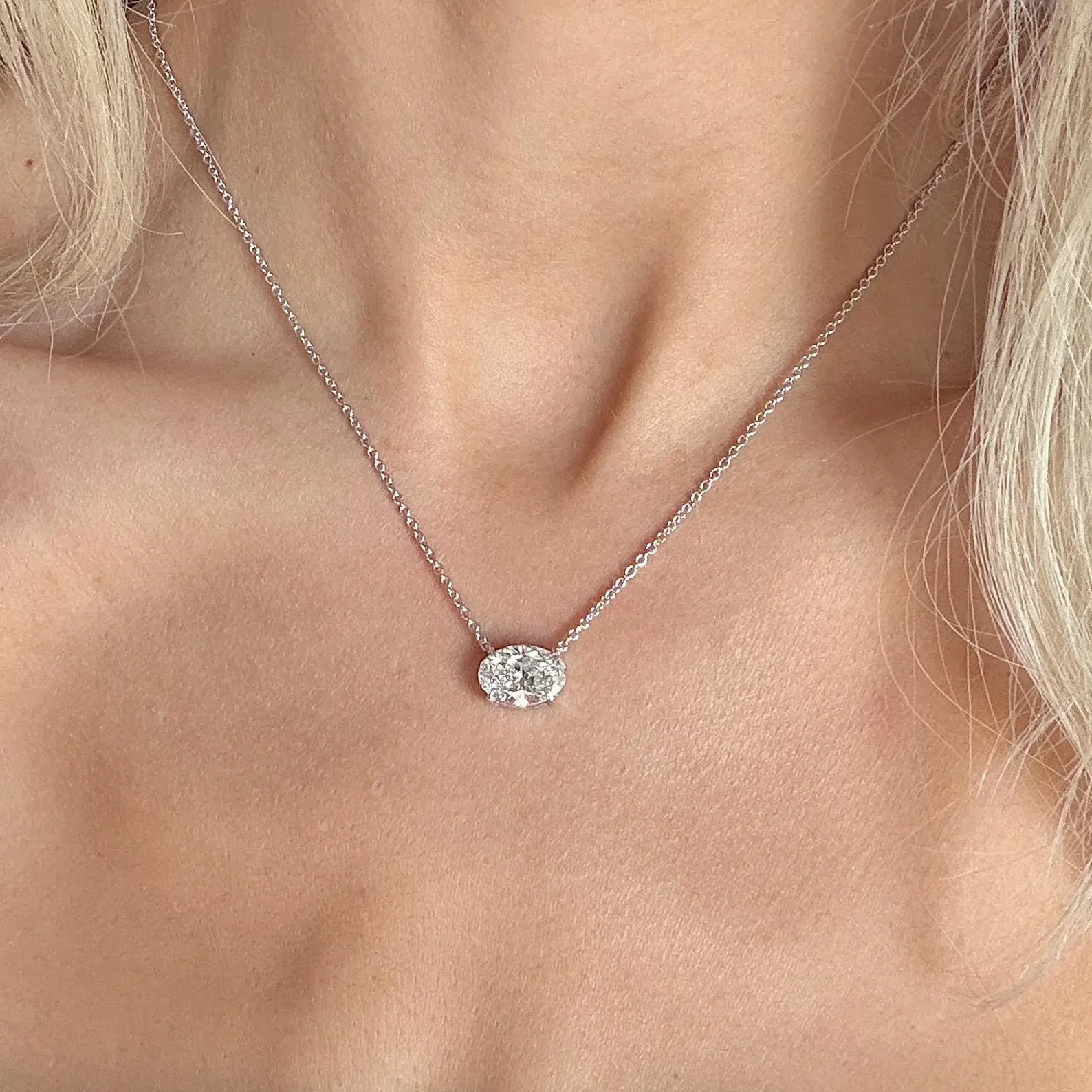 Best Seller ! 1.50CT Oval Cut Natural Diamond 14K White Gold Solitaire Pendant