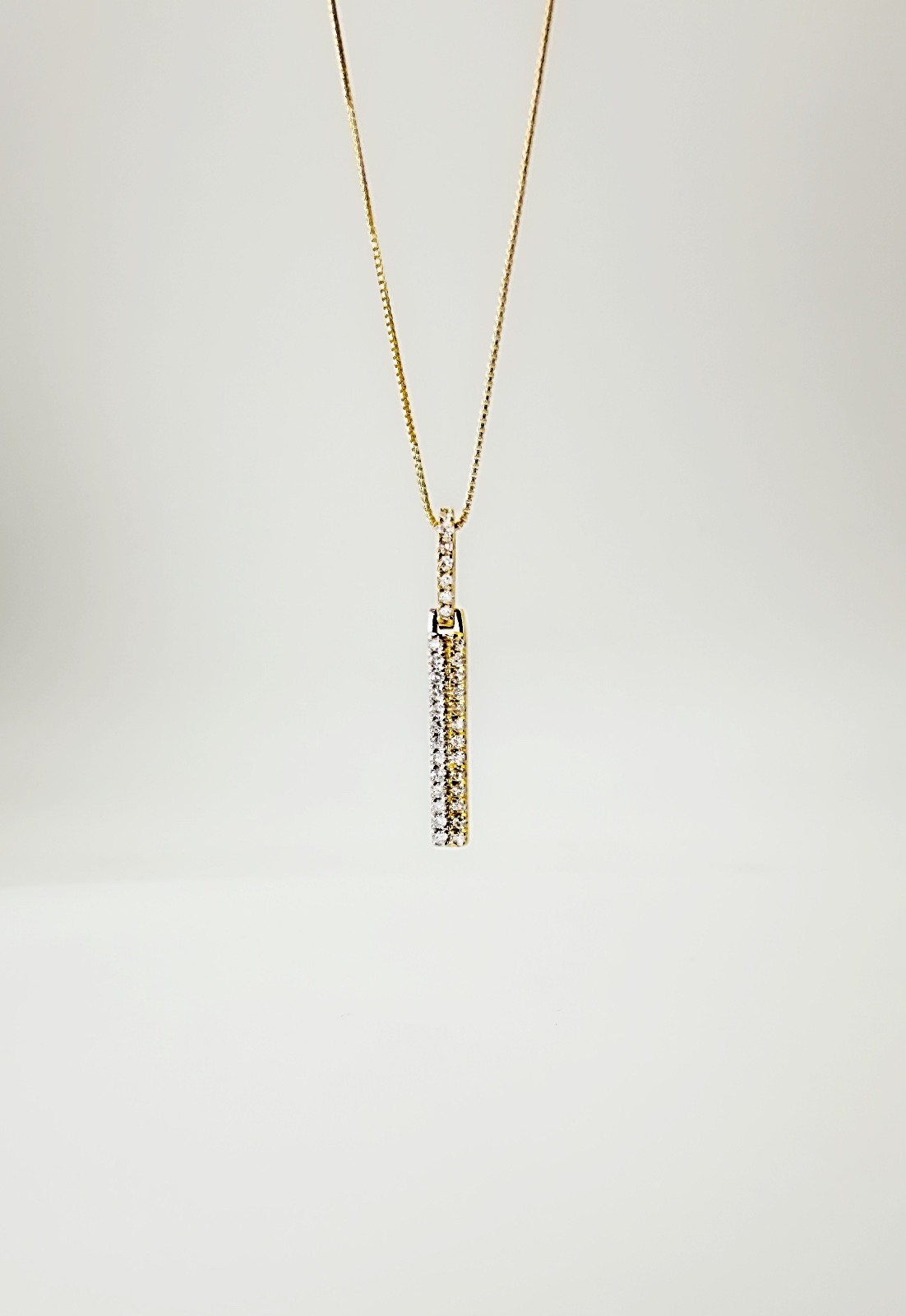 18K Solid Gold Double Bar Pendant Two Tone 0.10ct VS Natural Diamond Necklace