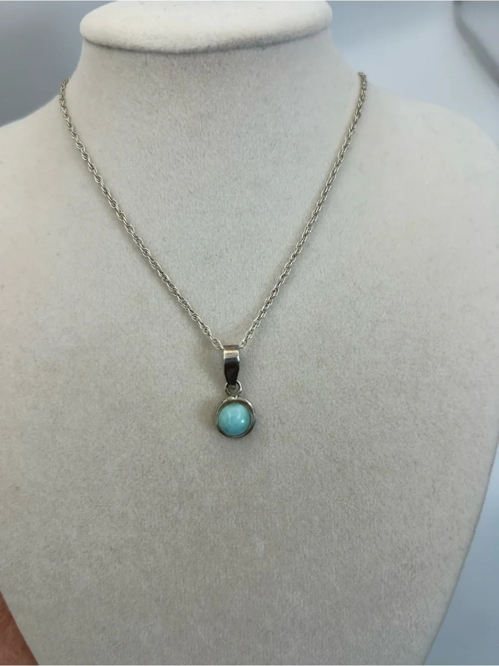 Sterling Silver Larimar Pendant Necklace 18″ Stamped 925 Soft Aqua Blue Stone