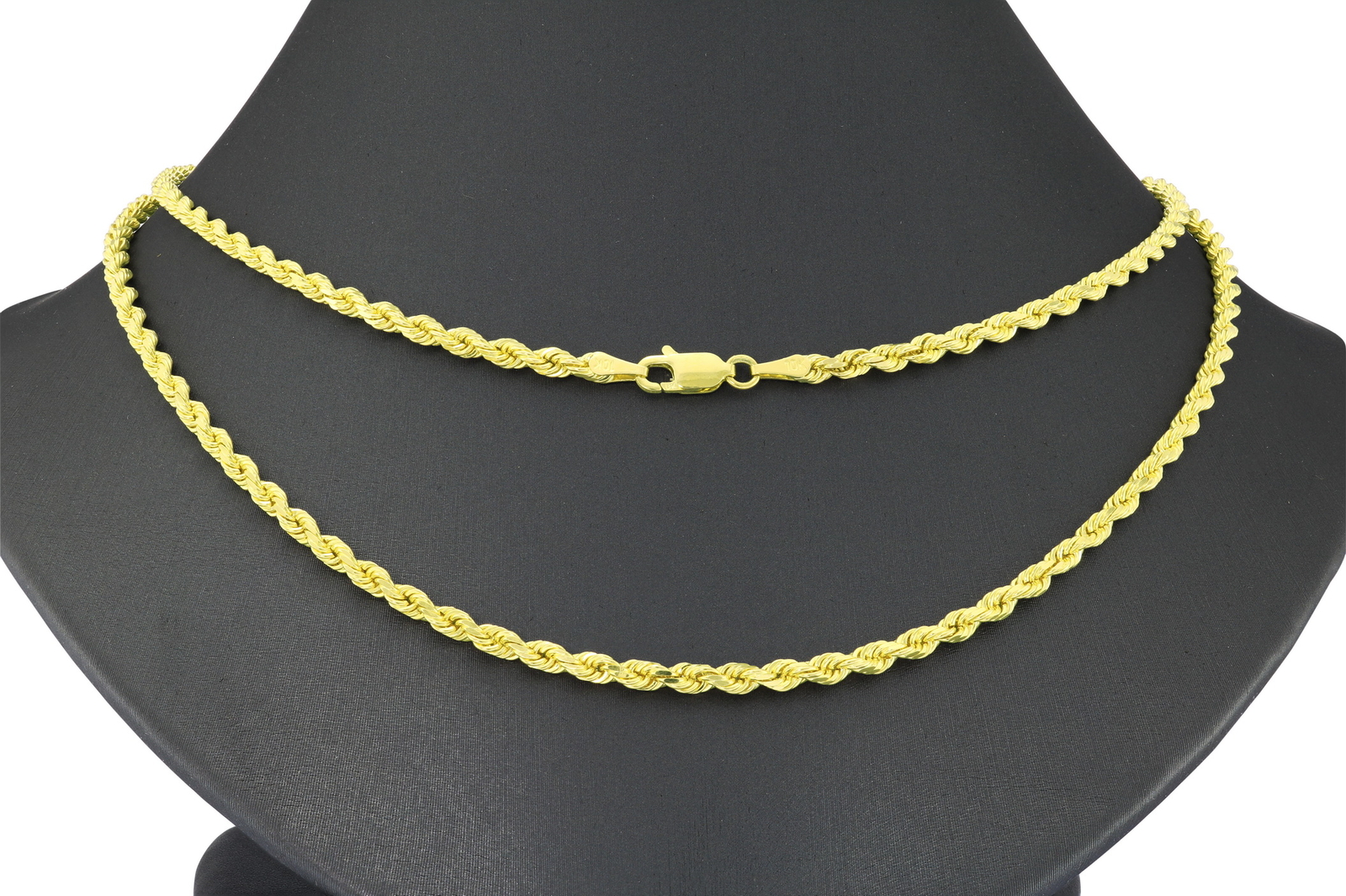 10K Yellow Gold 3mm Solid Mens Diamond Cut Italian Rope Chain Necklace 18″- 30″