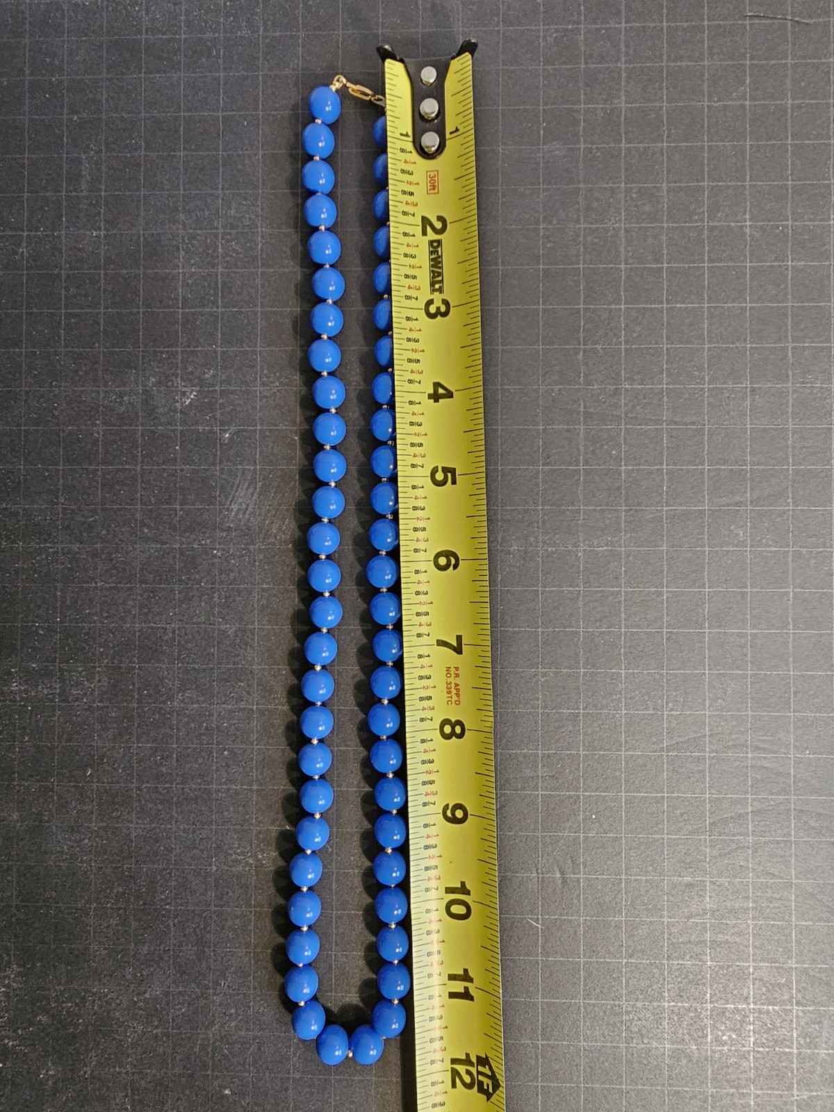 Vintage Large Blue Plastic And Small Goldtone Bead Necklace 23 Inch Long