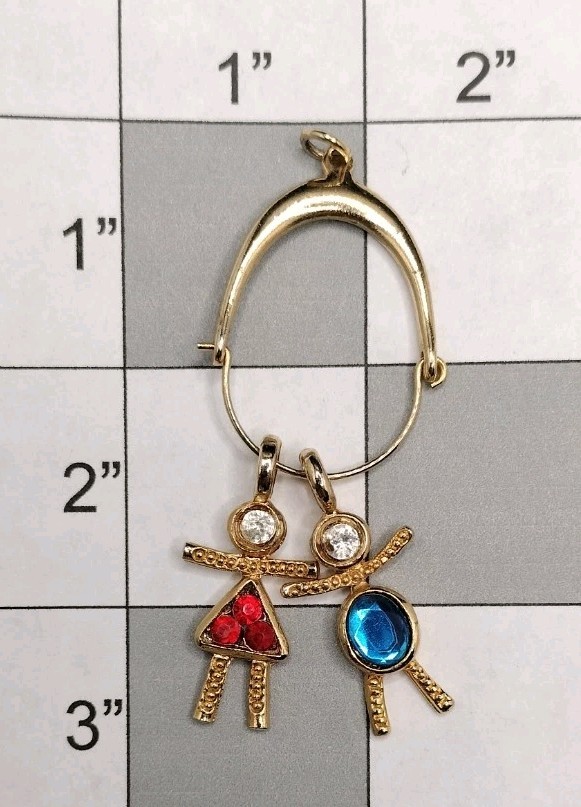 Birthstone Boy Girl Charm Pair Gold Tone Pendant Mother’s Day Mom Grandkids Kids
