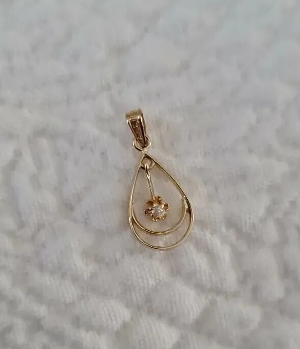 Vintage 10K Diamond Teardrop Shape Pendant, Child’s Size By A & Z