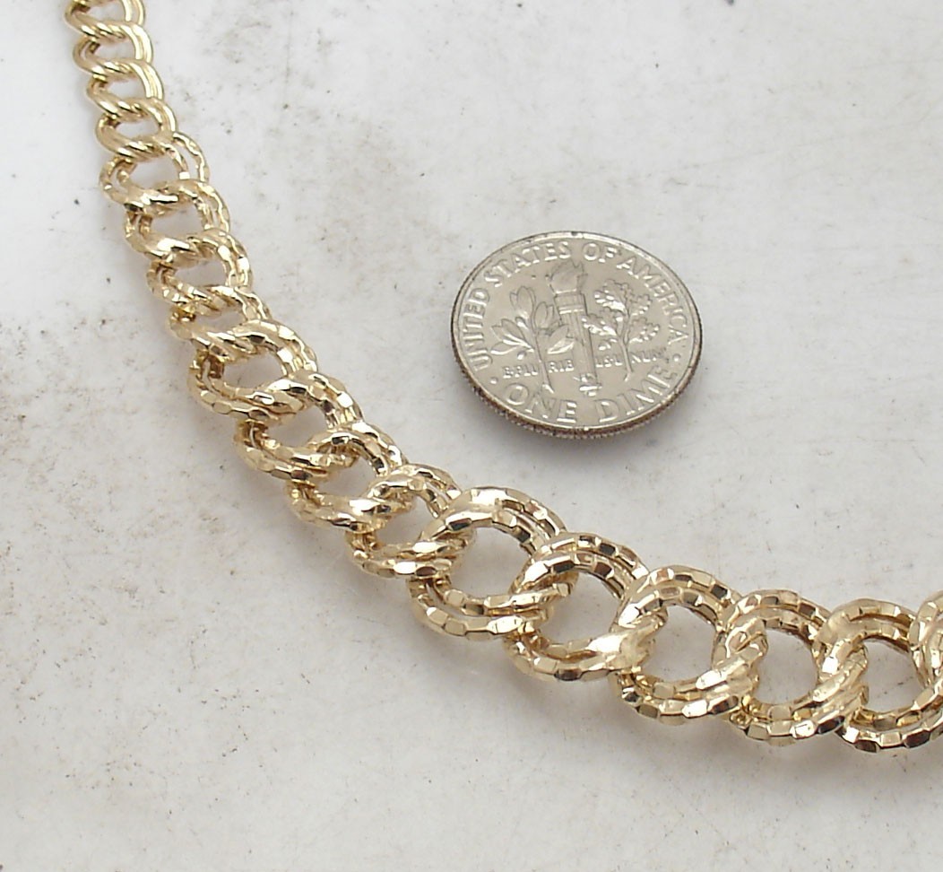 Technibond Diamond Cut Double Curb Chain Necklace 14K Yellow Gold Plated Silver