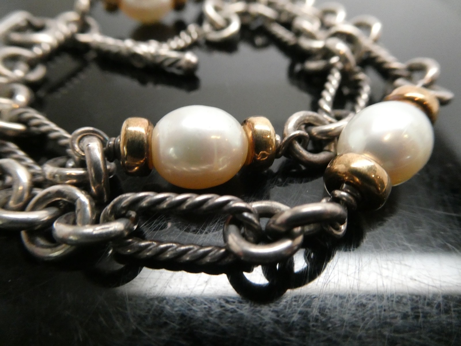 DAVID YURMAN Sterling Silver 925 & 18k YG Pearl Madison Chain Necklace 15.5″