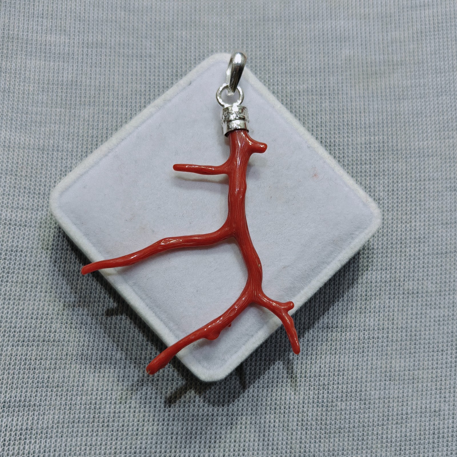 Natural Italian Red Coral Branch Pendant 925 Sterling Silver Handmade Jewelry