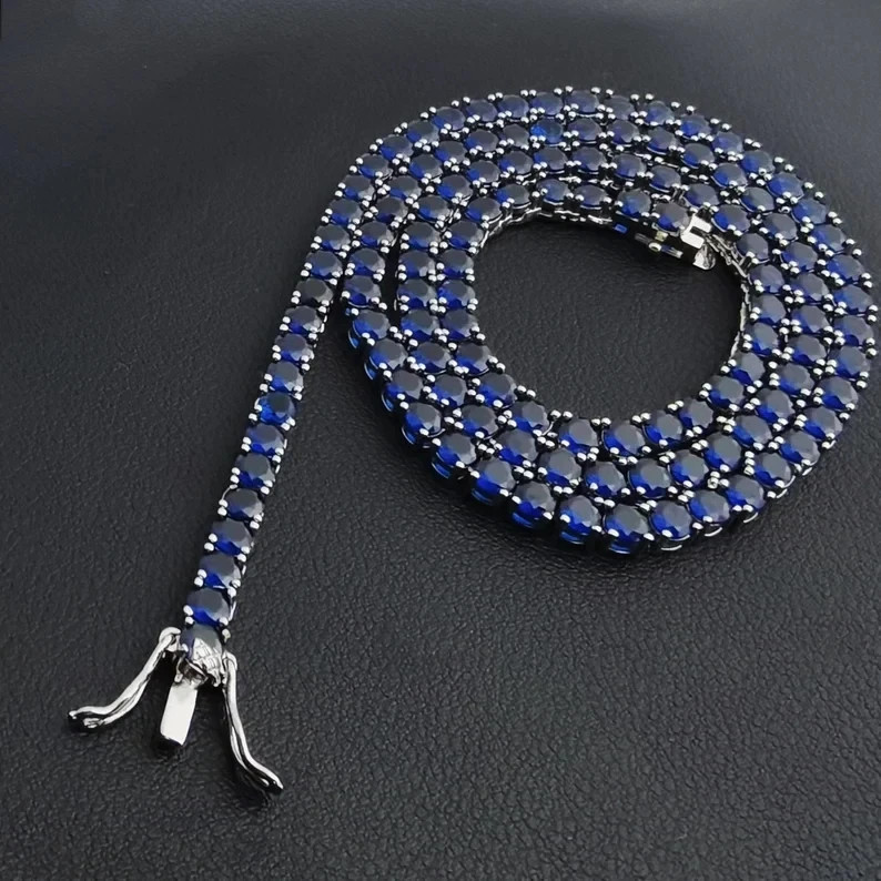 20TCW Round Cut Lab Created Blue Sapphire Tennis Necklace 14k White Gold Plated