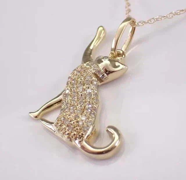 1Ct Round Cut Lab Created Diamond Cat Pendant Women’s 14K Yellow Gold Plated