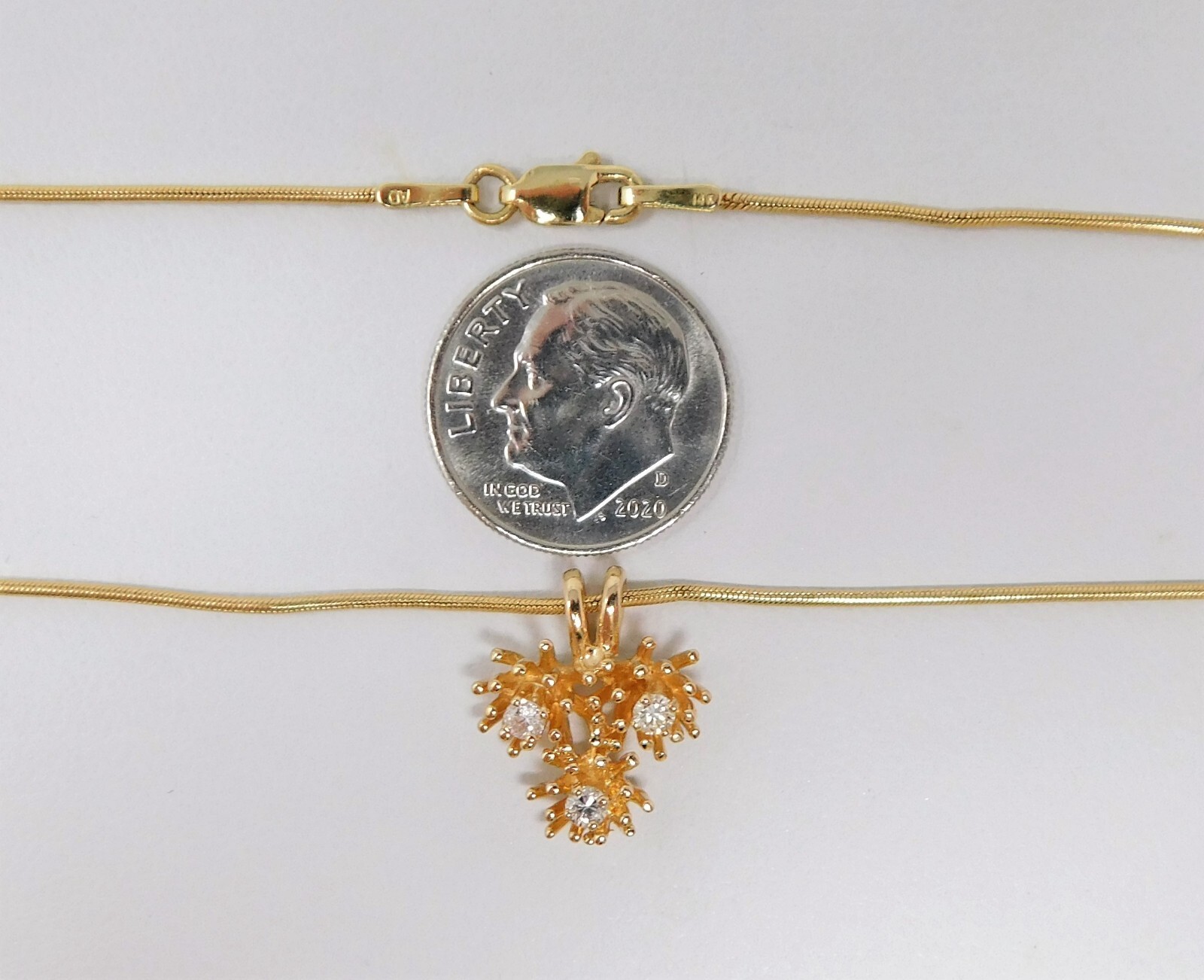 14 kt Gold 3 Stone Diamond Floral Motif Snake Chain Choker Necklace 16″ B4291