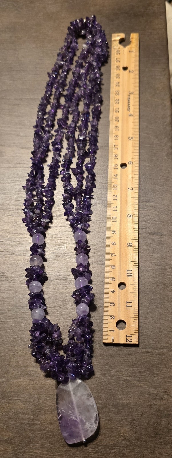 NWT – Purple Amethyst Chip Beads Necklace – Large Pendant – JTV 24 – 26 “