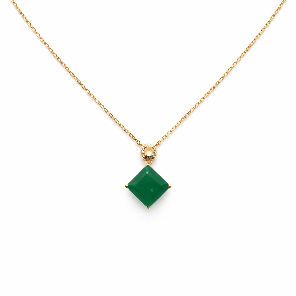Gift For Her Thai Handmade Green Agate Sapphire Zircon Necklace 18.0 In.
