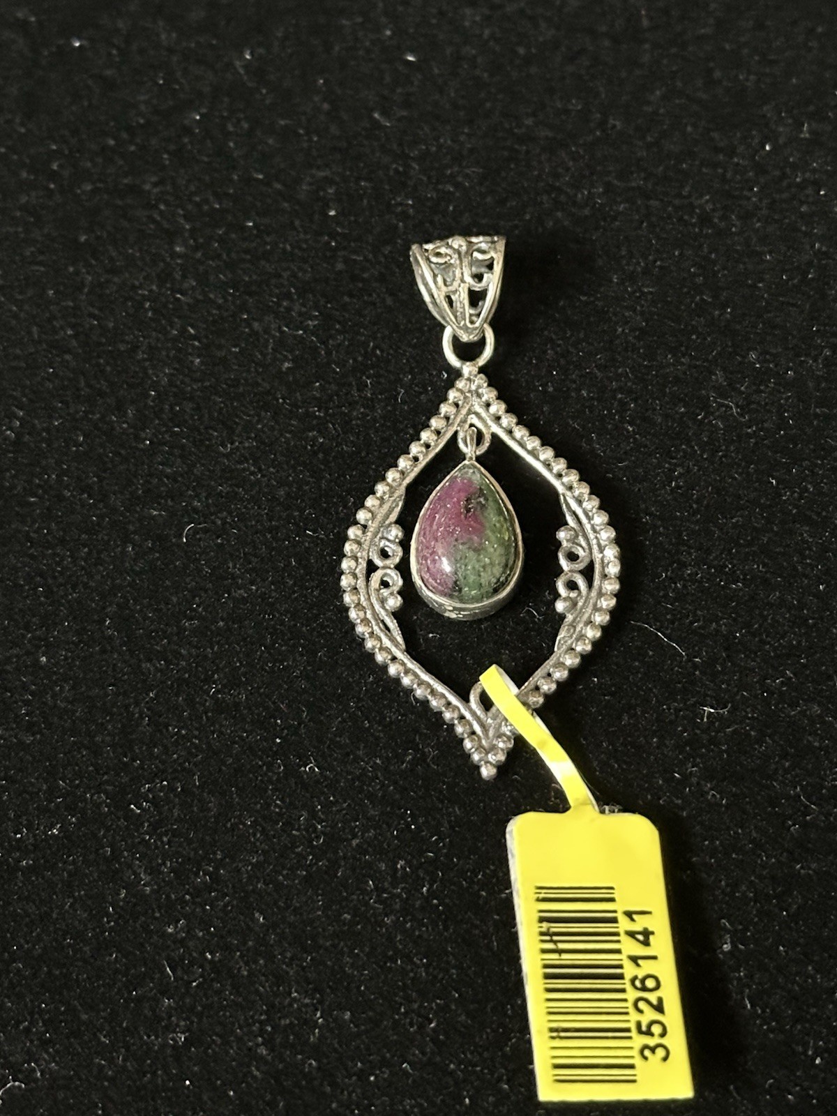 Sterling Silver 925 Gemstone Asymmetrical Pendant Signed 1.5” Long 7.9gr