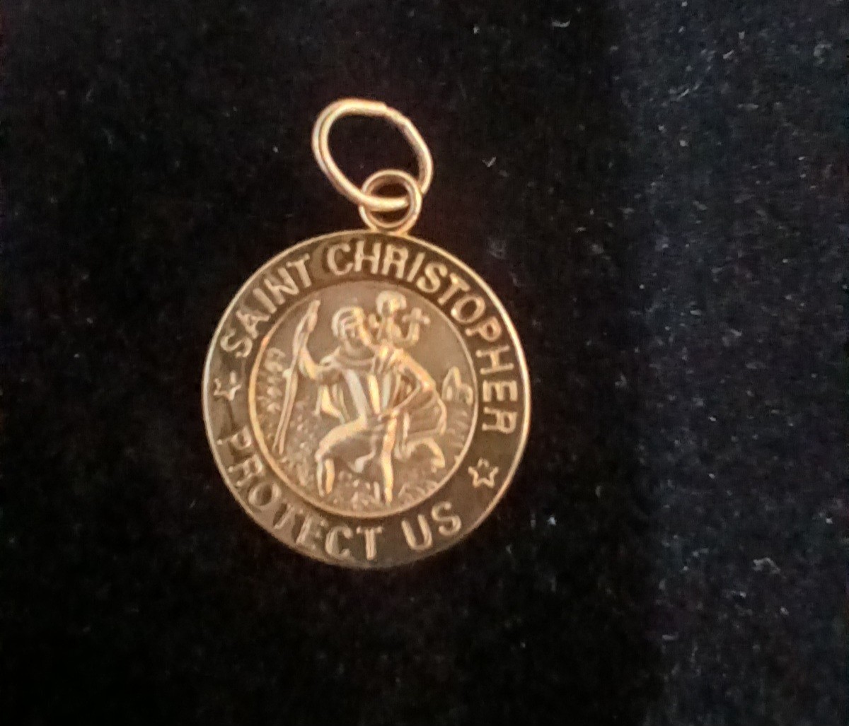 14K Yellow Gold St Christopher Medal, Charm, Pendant, Vintage