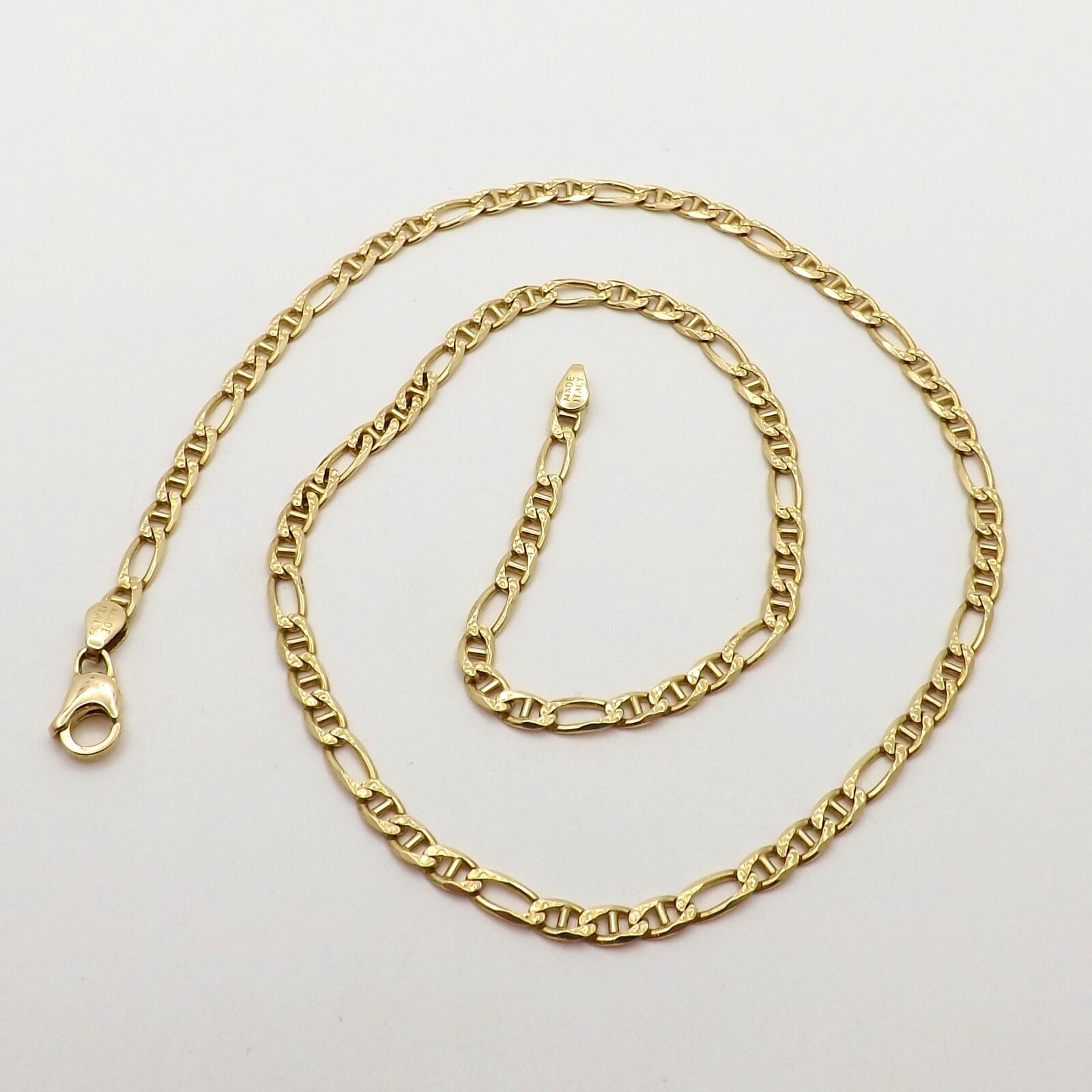Solid 14k Gold Mariner Figaro Figarucci Link Pendant Chain Necklace 19in 12g