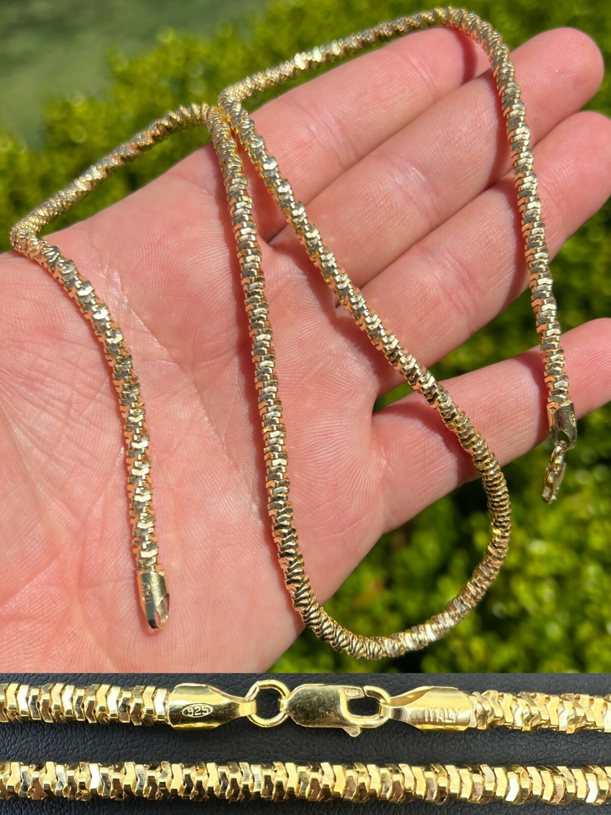 Real 14k Gold Plated 925 Silver Diamond Cut Sparkle Ice Rope Chain Necklace 4mm