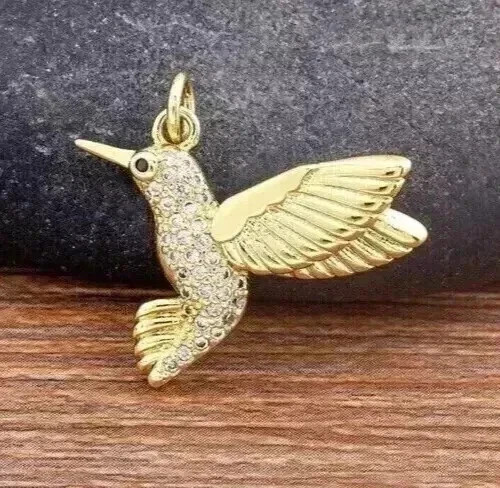 2.00 Ct Round Cut Real Moissanite Cluster Bird Pendant 14k Yellow Gold Plated