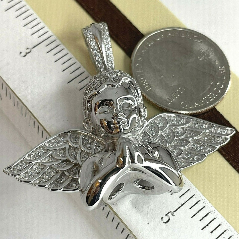 1.00Ct Lab Created Diamond Round Angel Charm Love Pendant 14K White Gold Plated