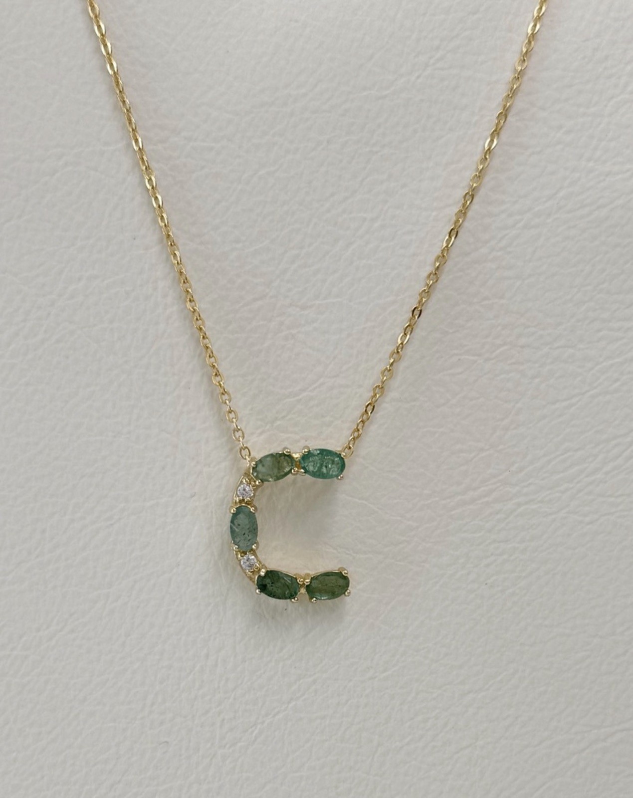 Stunning Natural Emerald 1.25CT Initial C Pendant 18K Yellow Gold Necklace 20 in