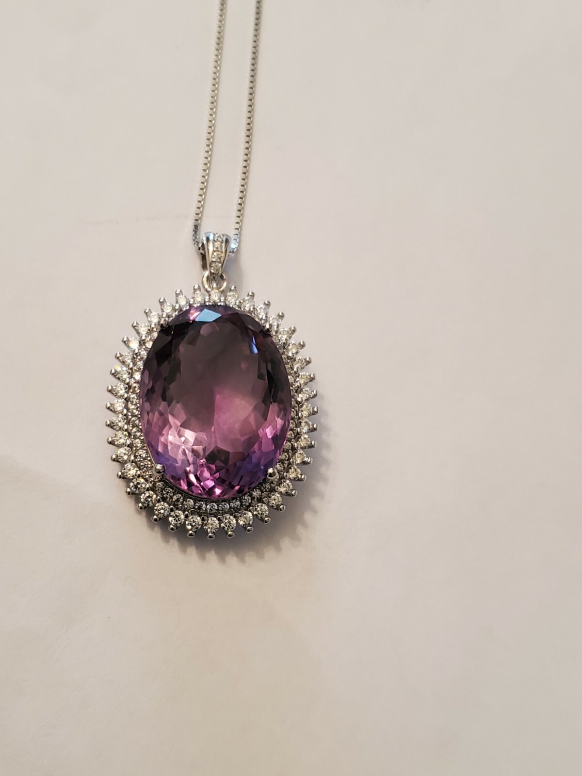 RARE 12.00 CT AMETHYST & CREATED WHITE SAPPHIRE 925 STERLING SILVER NECKLACE 18″