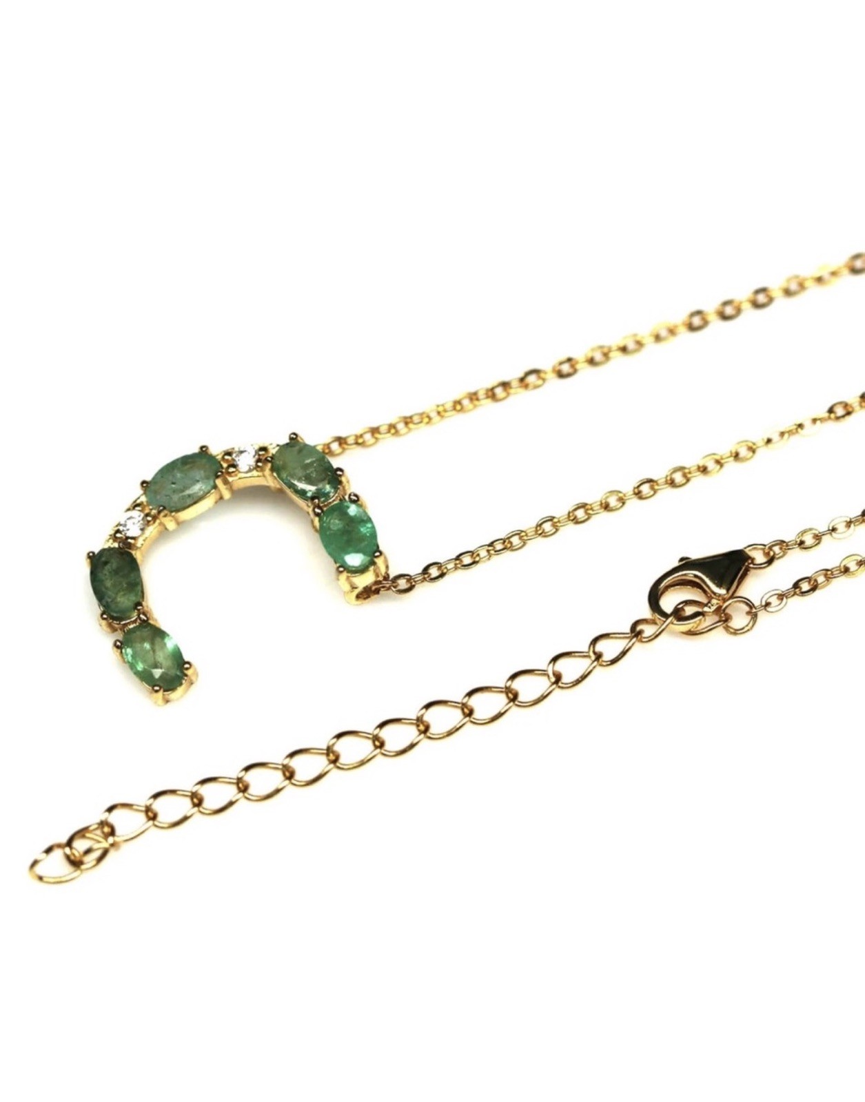 Stunning Natural Emerald 1.25CT Initial C Pendant 18K Yellow Gold Necklace 20 in