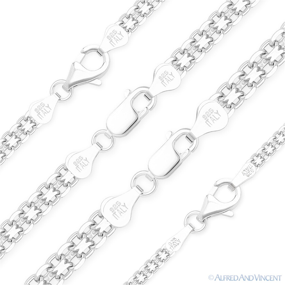 Solid .925 Italy Sterling Silver Bismark / Bizmark Link Italian Chain Necklace