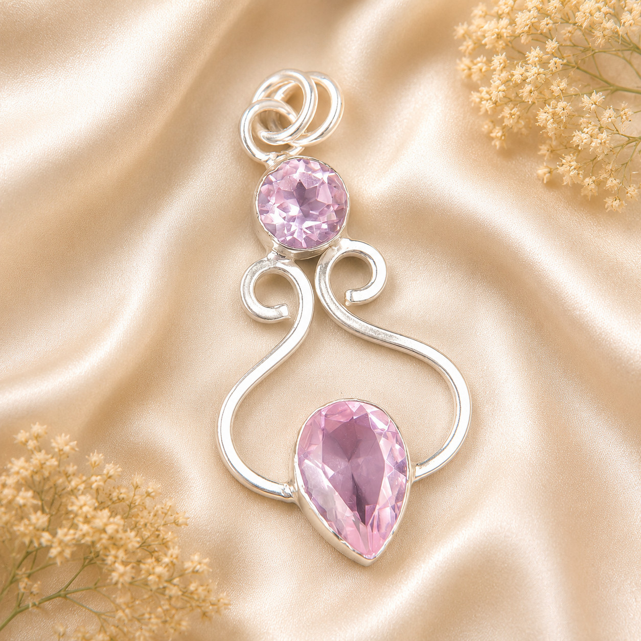 Morganite Gemstone 925 Sterling Silver Pretty Pendent 1.60″ Gift For Birthday