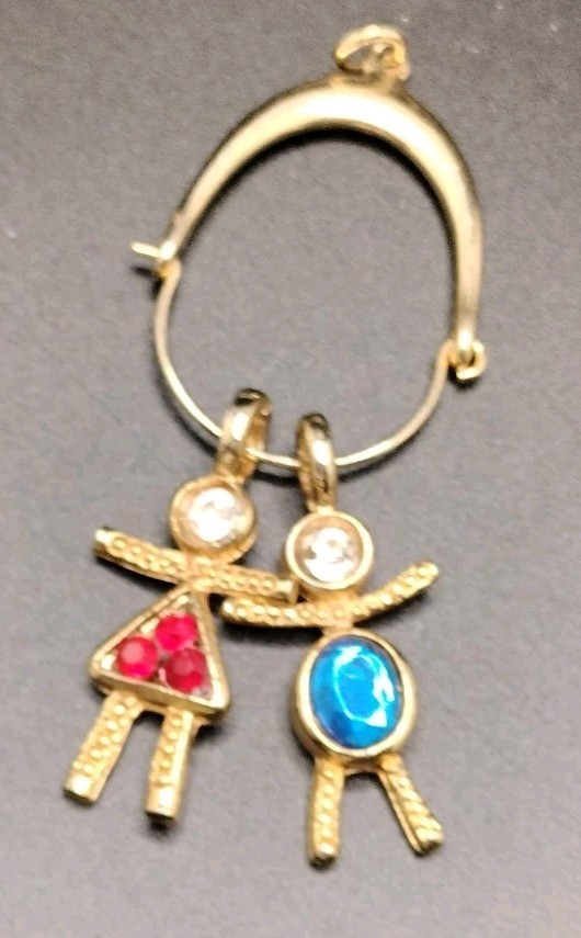Birthstone Boy Girl Charm Pair Gold Tone Pendant Mother’s Day Mom Grandkids Kids