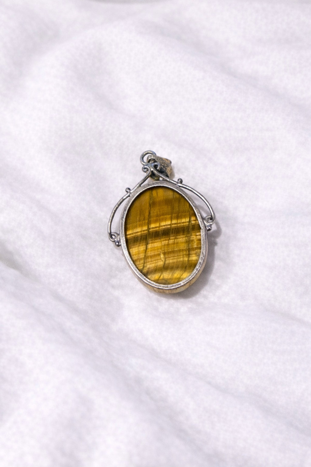 Sterling Silver Tiger’s Eye Pendant Oval Cabochon .925 11g
