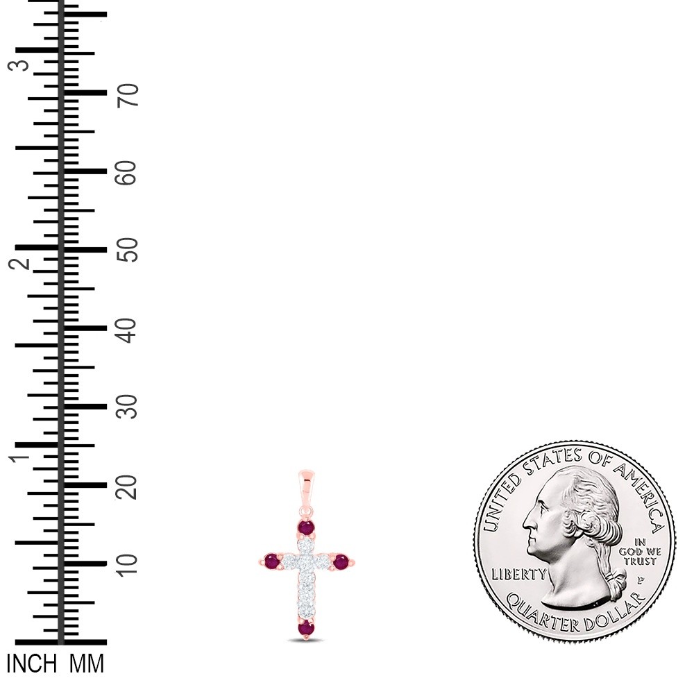 0.24 Ctw Natural Diamond 4 Four Red Corner Cross Gift 10k Rose Gold