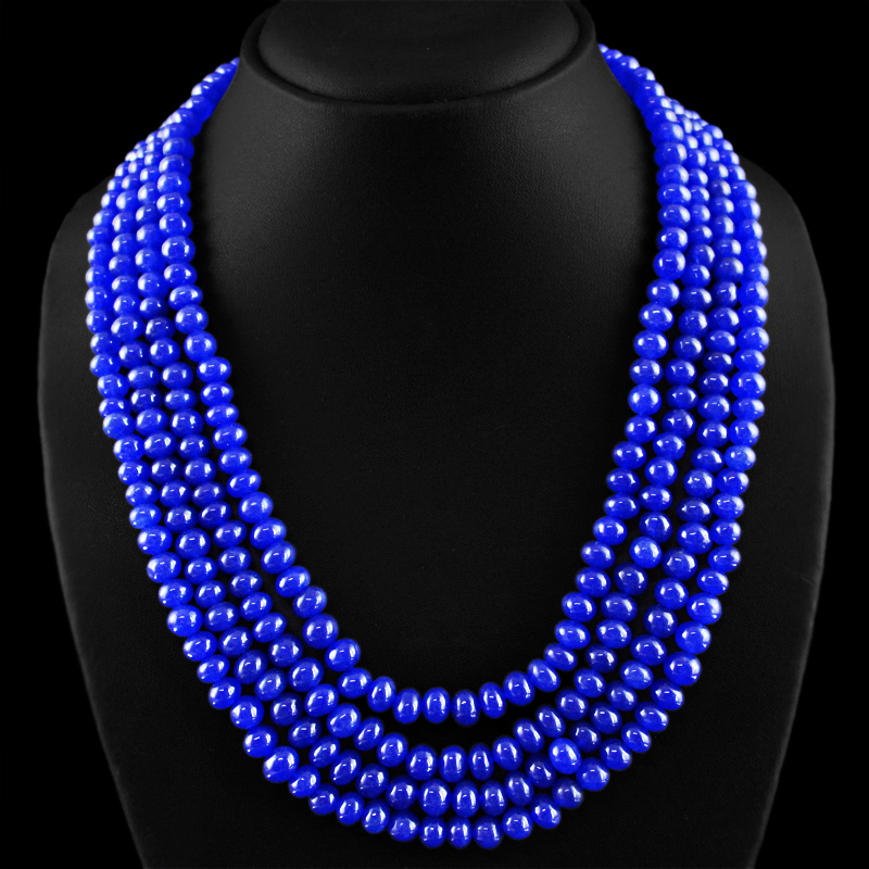 737.70 CTS EARTH MINED 4 STRAND ENHANCED SAPPHIRE ROUND SHAPED BEADS NECKLACE