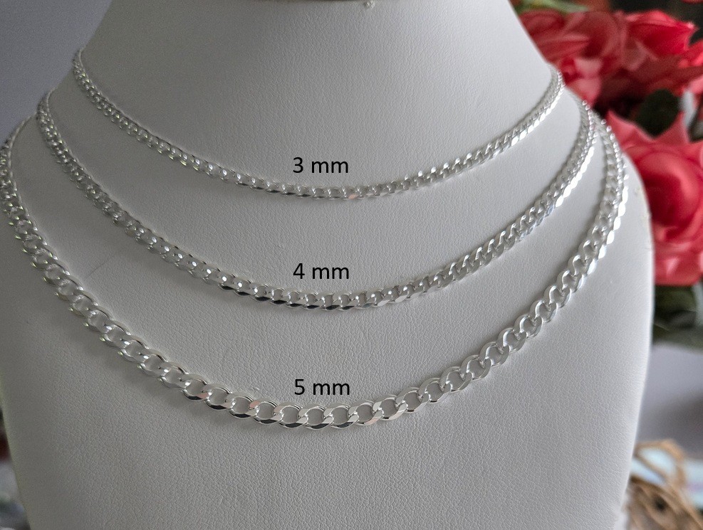 Solid Sterling Silver Curb Link Chain – Necklace and Bracelet Lengths – Italy