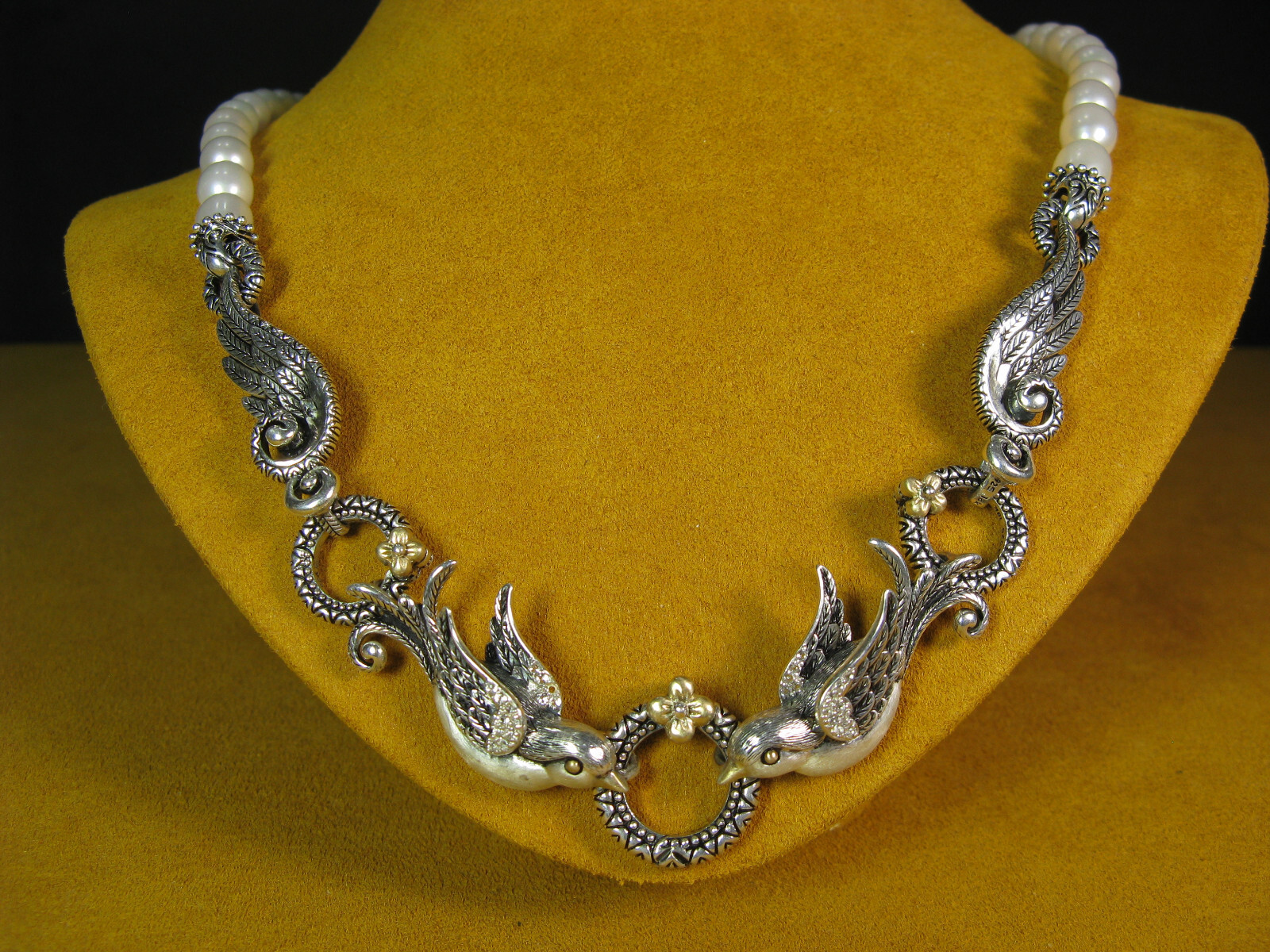 BARBARA BIXBY NECKLACE BIRD SPARROW WHITE PEARL RING CIRCLE CONNECTOR Gemstone