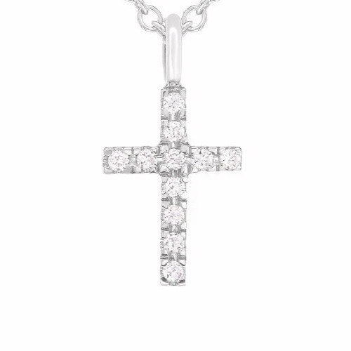 14k White Gold 0.04ctw Diamond Cross Pendant Small Religious Charm