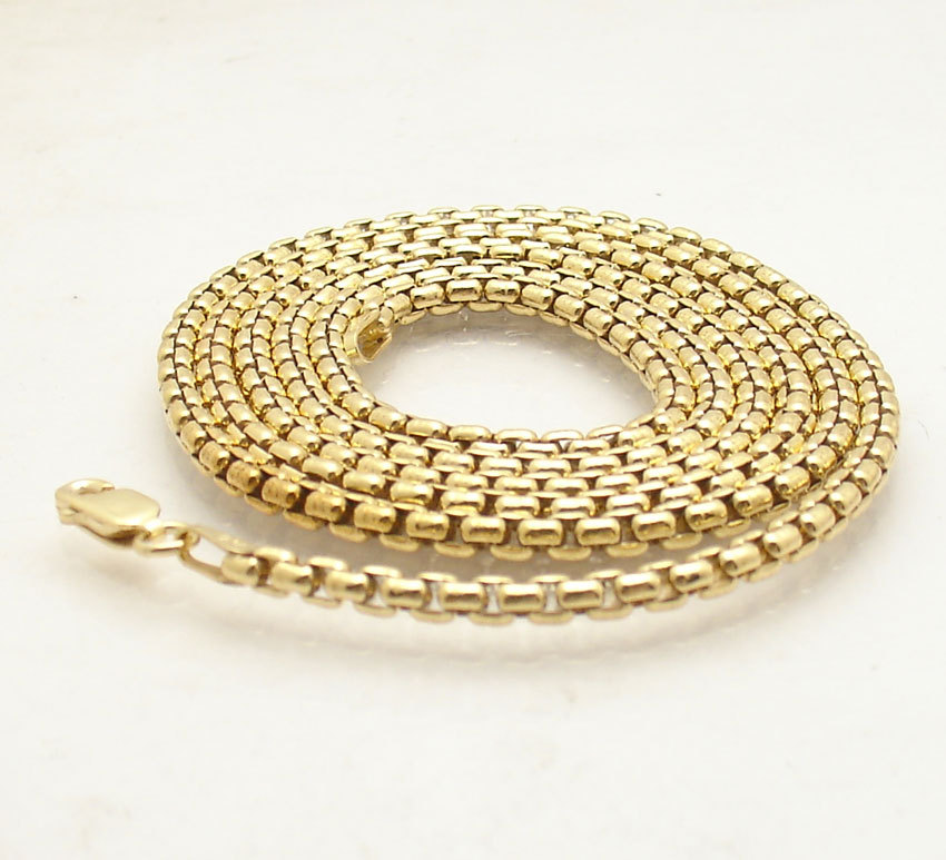 2.5mm Solid Round Box Chain Necklace 14K Yellow Gold Plated 925 Silver 16 ~ 24″