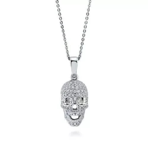 2Ct Round Cut Lab Created Diamond Skull Pendant 14K White Gold Plated Silver