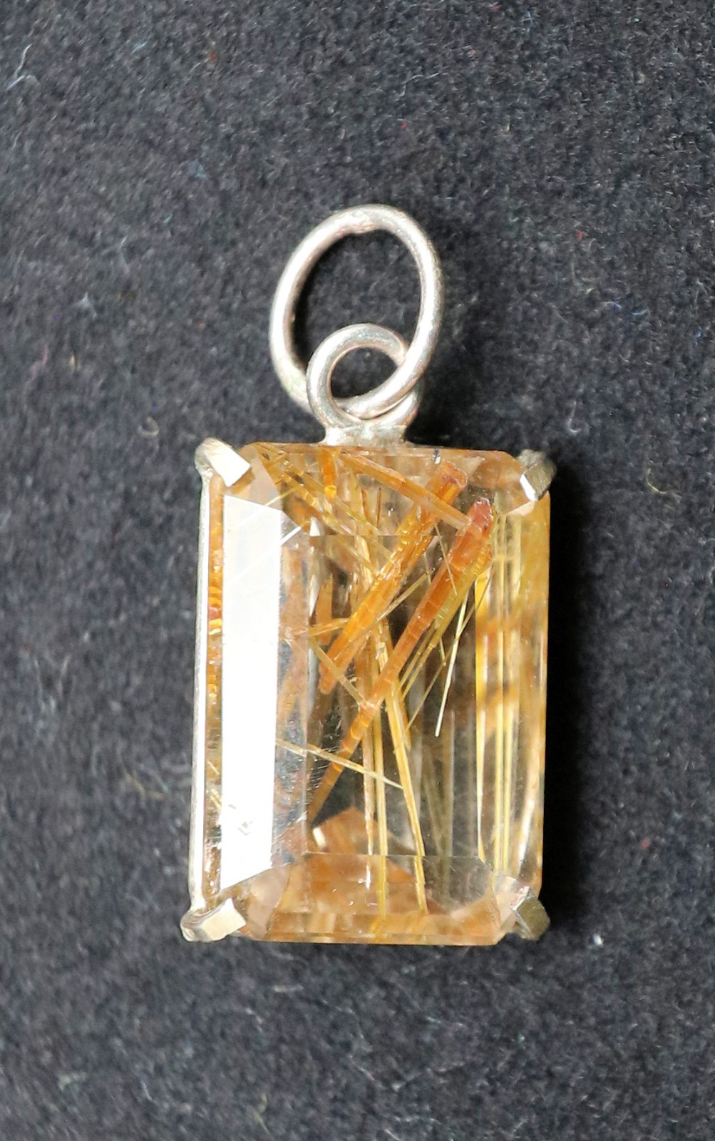 Vintage Rutilated Quartz Faceted Gold Pendant 3/4 x 1/2 x 1/2 Inch