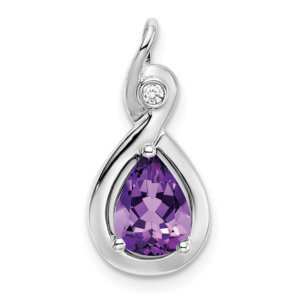 14k White Gold Pear Amethyst and Diamond Pendant 1.43gm L-0.77 Inch, W-0.38 Inch