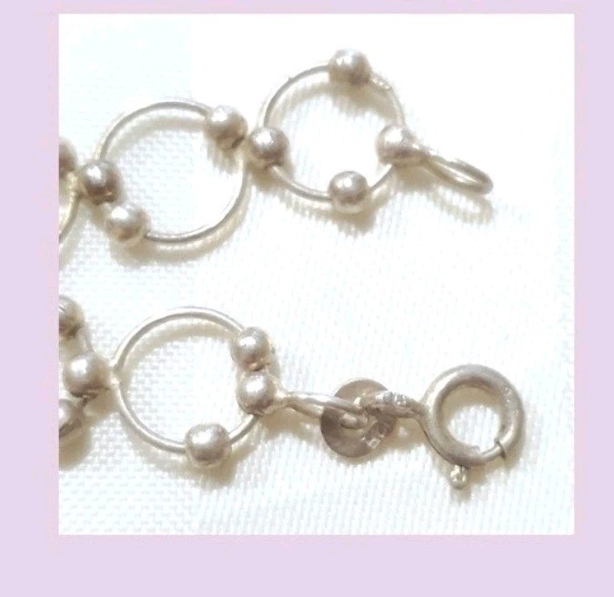 Beautiful Bali Open Circle Beaded Ball Style 925 Sterling Silver Necklace 18″