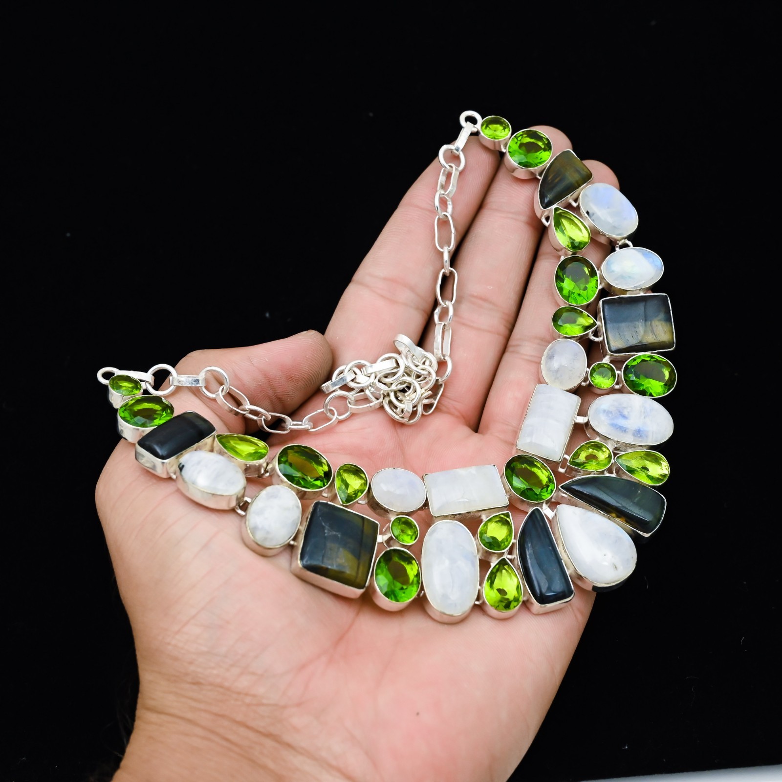 Rainbow Moonstone Gemstone 925 Sterling Silver Handmade Necklace Jewelry Gift