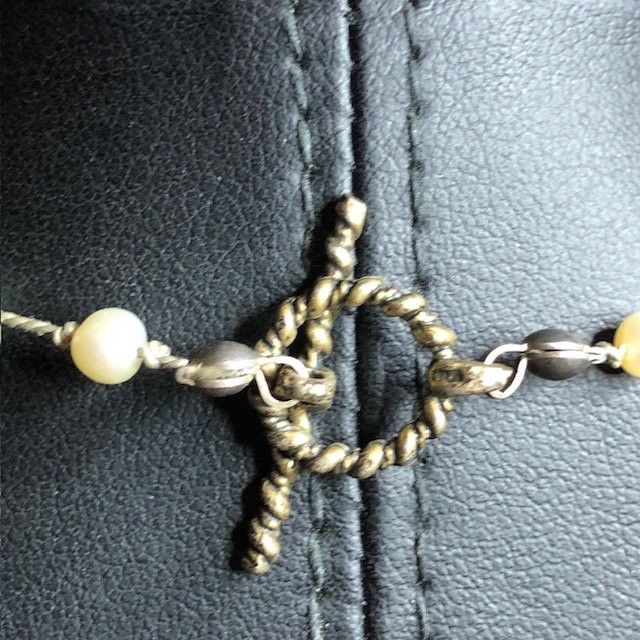B4096 Amazonite Pearl Beaded Necklace Toggle Sterling Silver *unmarked Clasp