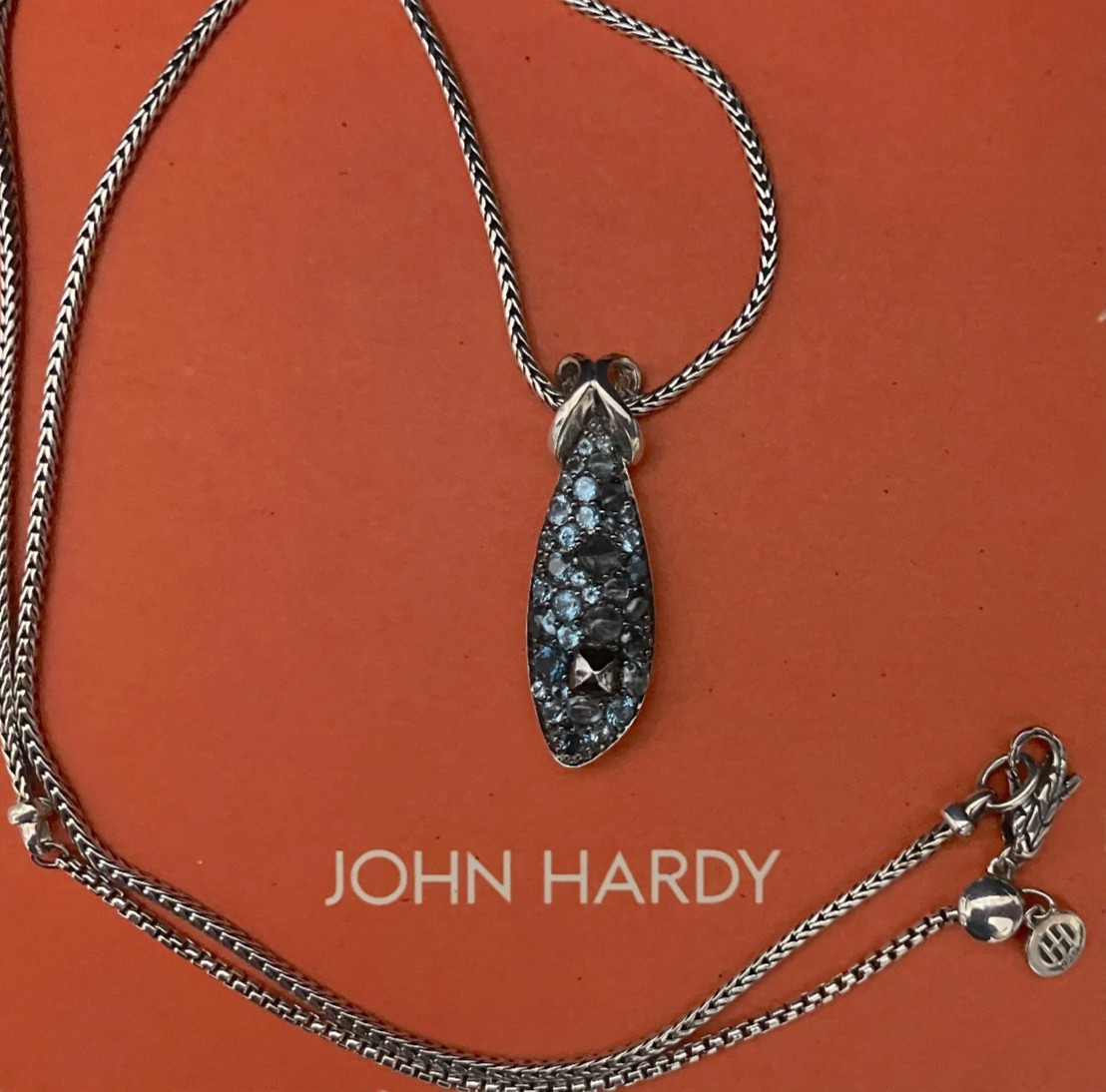 💕JOHN HARDY “Asli” Classic Chain Pendant Necklace Mixed Blue Topaz 16 & 20″NWOT
