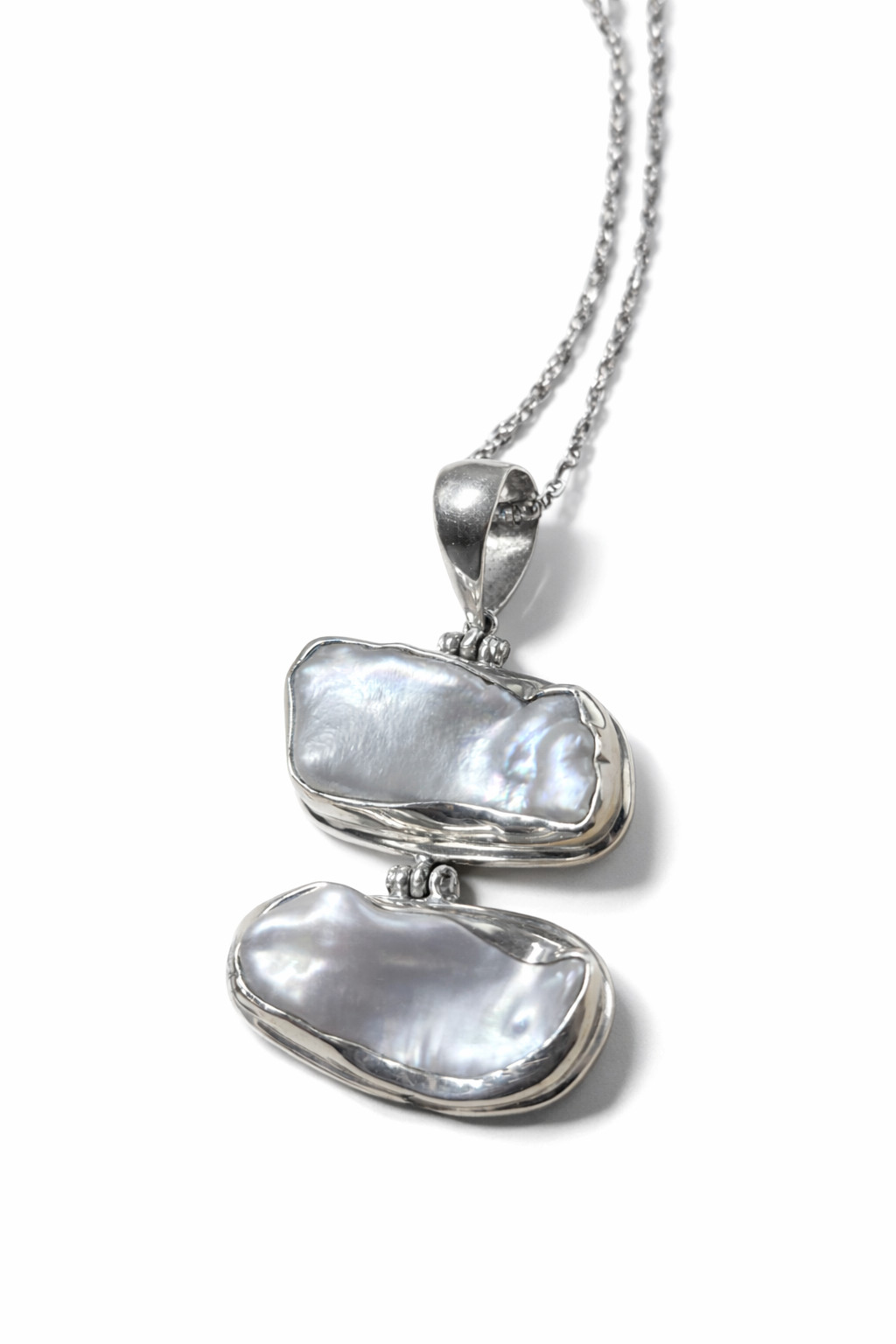 Sterling Silver Mother of Pearl Pendant Necklace 925 Modern Dangle Statement