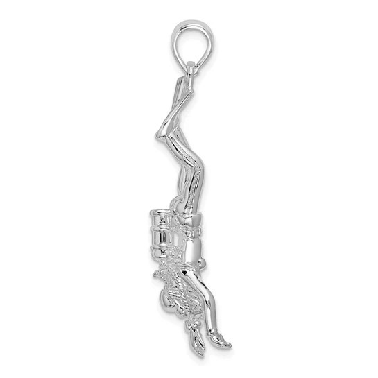 Sterling Silver Female Scuba Diver 3D Pendant