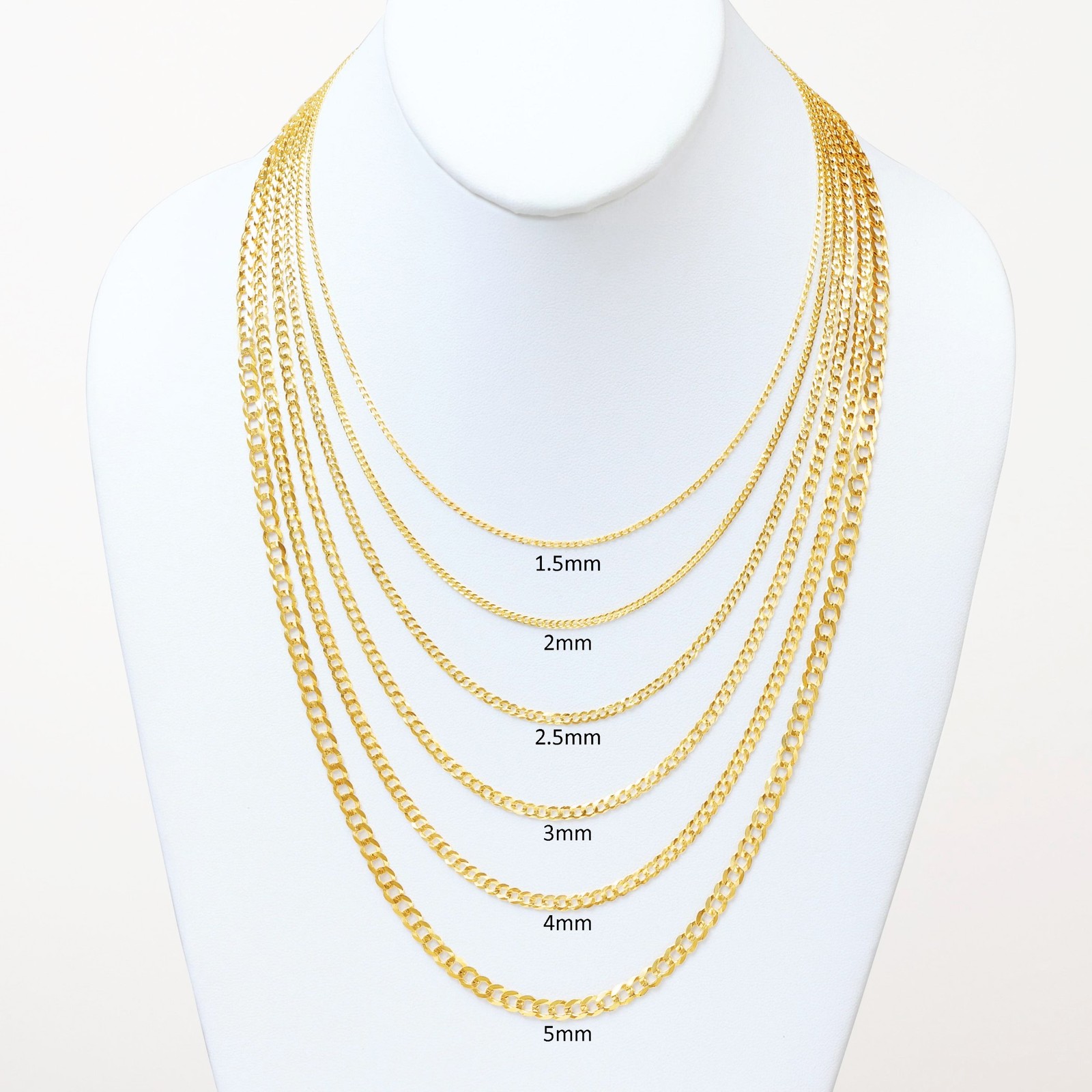 14K Yellow Gold Solid 1.5mm-12mm Cuban Curb Chain Link Pendant Necklace 16″- 30″